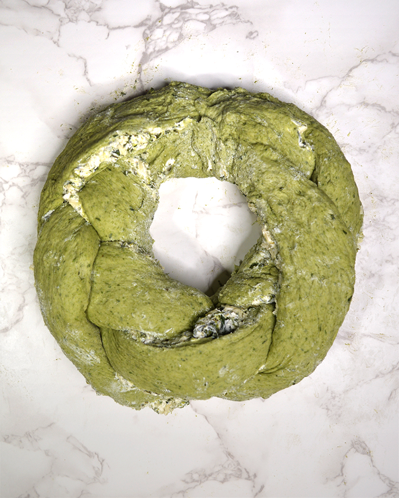Unbaked Christmas wreath bread